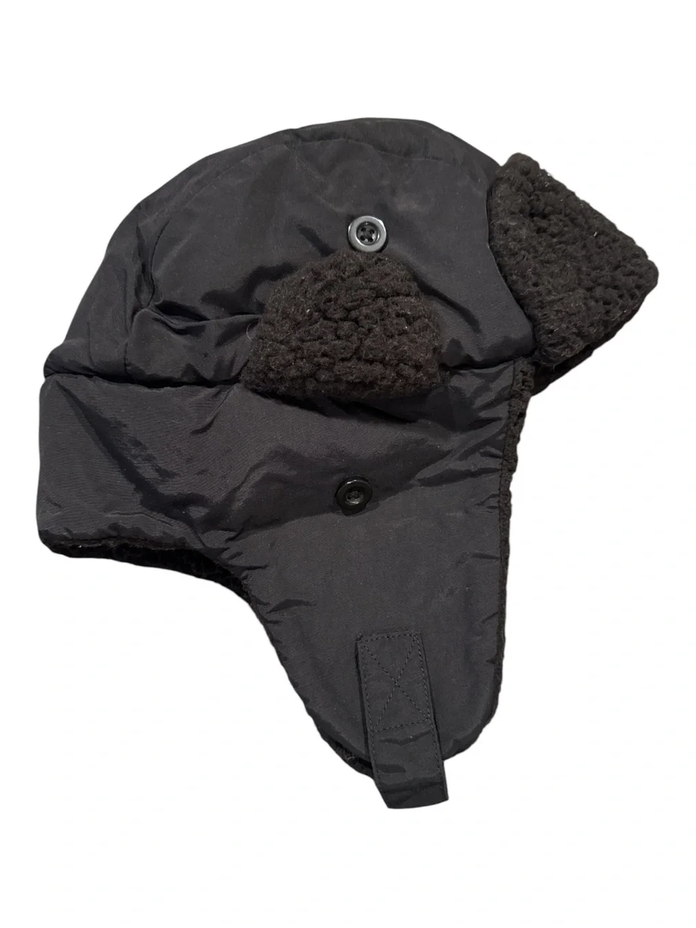GAP Toddler Boys Kids Snow Trapper Black Winter Hat Faux Fur Ear Flap Cozy S/M‎